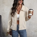 Women's beige corduroy zip-up jacket with lapel collar and casual loose fit design - XL / Apricot
