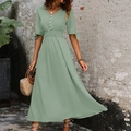 Elegante vestido midi verde salvia con escote en V, mangas con lazo y cintura elástica - S / Verde Menta