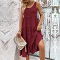 Vestido largo burdeos sin mangas con volantes para un estilo de vacaciones de verano - S / Burdeos