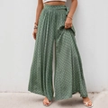Hoch taillierte Hose mit weitem Bein, geometrischem Print und seitlichem Ausschnitt - S / Grün