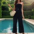 Tuta lunga a fascia nera con gamba larga e cintura coordinata per look estivo - S / Nero