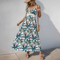 Bohemian tropical floral maxi dress with V-neck and white crochet lace waist detail - S / White