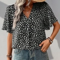 Detailansicht der Damen-Chiffonbluse mit V-Ausschnitt, Leopardenmuster und Flügelärmeln - S / Schwarz