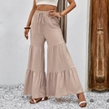 Damenhose mit hoher Taille, Stufendesign, weitem Bein und Kordelzug in hellem Khaki - XL / Aprikose