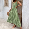 Green sleeveless maxi dress with geometric print and tiered ruffle hemline design - S / Green