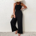 Women black smocked strapless wide leg jumpsuit for elegant summer casual wear - S / Black