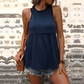 Top babydoll azul marino sin mangas con ribete de encaje y talle alto en modelo - S / Azul Marino