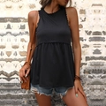 Top babydoll gris oscuro sin mangas con ribete de encaje y detalle de dobladillo - S / Negro