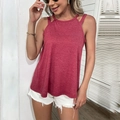 Top bordeaux con cuello halter y tirantes dobles para un estilo casual de verano - S / Caoba