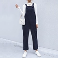 Women's dark blue corduroy overalls with adjustable straps and relaxed straight-leg fit - M / Navy Blue