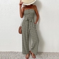 Olive green floral bandeau wide-leg jumpsuit with front buttons and waist tie - Army Green