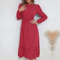 Abito rosso a pois a maniche lunghe con collo a balze e polsini elastici - S / Borgogna