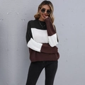 Maglione donna in maglia color block nero, bianco e marrone con scollo a girocollo - S / Nero & Bianco