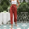 Pantalon large taille haute rouge brique avec ceinture à nœud et taille élastique - Acajou