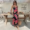 Floral print cowl neck midi cami dress in black with summer vacation holiday style - XS / Black