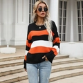 Jersey de punto a rayas naranjas y negras para mujer con diseño holgado y estilo casual - S / Naranja
