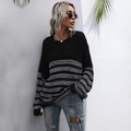 Maglione a righe vestibilità comoda con girocollo nero e dettagli grigio-bianchi - Taglia S / Grigio nero