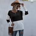 Maglione casual da donna in maglia con design color block bianco e nero trendy - S / Nero
