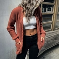 Women's casual oversized long sleeve knit cardigan in rust orange with deep pockets - S / Brick Red