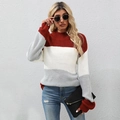 Maglione in maglia da donna con girocollo e design a blocchi di colore rosso bianco grigio - S / Bianco Sporco