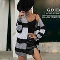Chic grey and black striped long knit cardigan featuring a relaxed drop shoulder fit - S / Gray