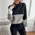 Maglione da donna a girocollo in maglia con strisce color-block nero grigio e bianco - S / Mix Nero Grigio Bianco