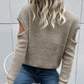 Jersey de punto grueso beige con aberturas en los hombros y manga larga moderno - S / Caqui