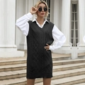 Gilet in maglia a trecce nero da donna con scollo a V e stile vintage dalla vestibilità ampia - S / Nero
