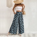 Pantaloni estivi a gamba larga a vita alta con stampa floreale blu e taglio morbido - S / Nero