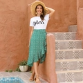 Conjunto de verano con camiseta blanca Bless y falda cruzada verde con lunares - S / Verde
