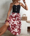 Women summer dress with black tank top and dark red floral print skirt variant - S / Burgundy