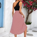 Chic one-shoulder black top and red striped high-waist midi skirt for summer - S / Red
