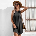 Robe d'été froncée sans manches gris anthracite avec décolleté en V pour femme - Gris foncé