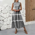 Elegant black and white striped sleeveless dress with lace stitching and smocked bodice - Black & White
