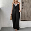 Combinaison noire sans manches pour femme avec bordure en dentelle blanche élégante - S / Noir
