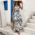 Vintage Sommerkleid mit Gänseblümchen-Druck und Trägern im mediterranen Stil für Damen - S / Schwarz