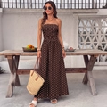 Elegantes braunes trägerloses Maxikleid mit weißen Punkten für einen Boho-Sommer-Look - S / Kaffeebraun