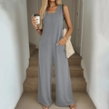 Damen lässiger grauer Jumpsuit in lockerer Passform mit Knöpfen und großen Seitentaschen - S / Hellgrau