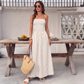 Weißes trägerloses Maxikleid mit schwarzen Punkten und elastischer Taille für den Sommer - S / Beige Aprikose