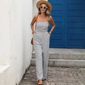 Damen Bandeau-Jumpsuit mit weitem Bein und klassischen grau-weißen vertikalen Streifen - S / Schwarz