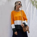 Maglione in maglia da donna con design color-block in arancione, bianco e verde - S / Arancione Bianco Verde Patchwork
