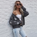 Women's dark gray star knit cardigan with distressed frayed edges and long sleeves - M / Dark Gray