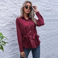 Slim fit bordeauxrood overhemd met lange mouwen, reverskraag en tailleband aan de zijkant - S / Bordeauxrood