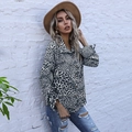 Leopard print long sleeve button-down chiffon shirt for women featuring a lapel collar - S / Tops / Black and White
