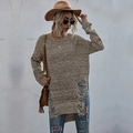 Jersey de punto oversize caqui con cuello redondo y detalles desgastados y asimétricos - S / Caqui