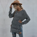 Jersey de punto gris para mujer de corte oversize con detalles de flecos y diseño calado - S / Gris