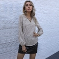 Women's V-neck leopard print chiffon blouse with lace-up front and lantern sleeves - M / Khaki