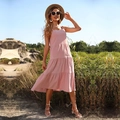 Roze midi-jurk met laagjes van katoenlinnen voor een zomerse strandvakantiestijl - XL / Roze