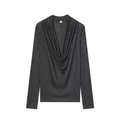 T-shirt ajusté gris foncé avec col bénitier drapé et texture chinée fine - S / gris foncé