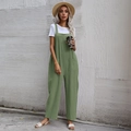 Grass green sleeveless cotton linen overalls with wide leg cut and large square pockets - S / Set / Green